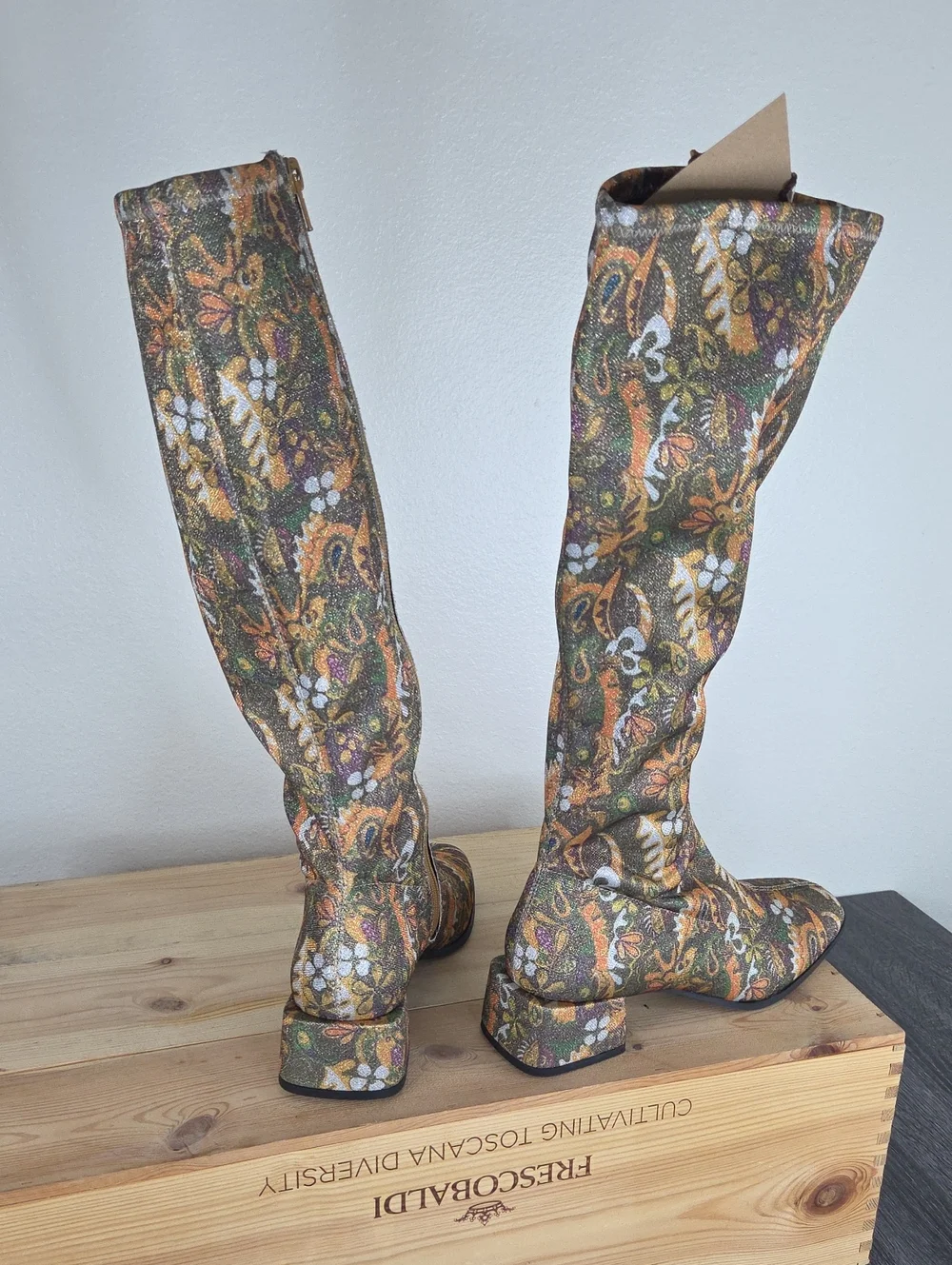 CHELSEA&VIOLET ZAYLA Floral Leaf Metallic Knee High Women's 7MBoot Multi-Color